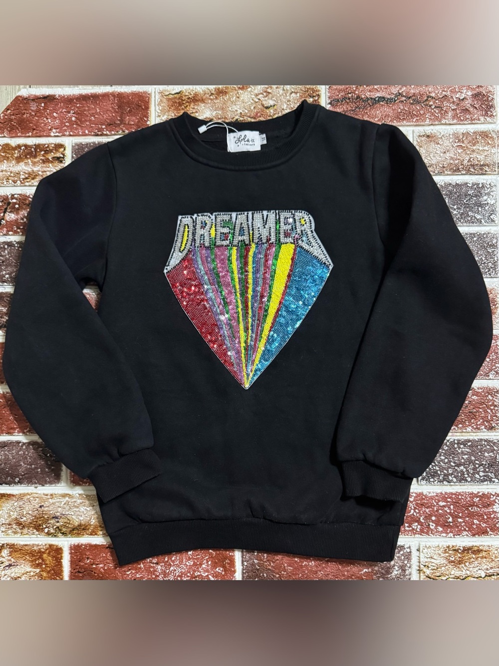 Lola + The Boys black Dreamer Rainbow Sequin crewneck sweatshirt Girls size 14